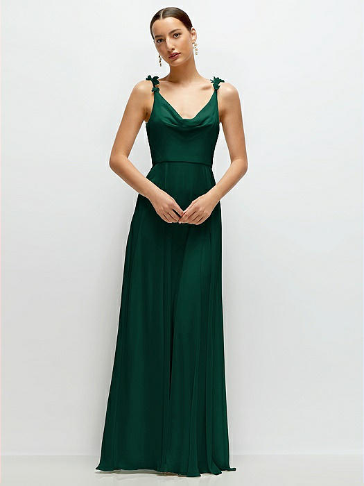 Cowl Neck Chiffon Maxi Dress with Hand-Worked Petal Straps