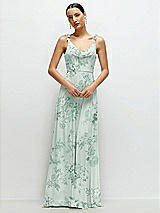 Front View Thumbnail - Mint Green Floral Cowl Neck Chiffon Maxi Dress with Hand-Worked Petal Straps