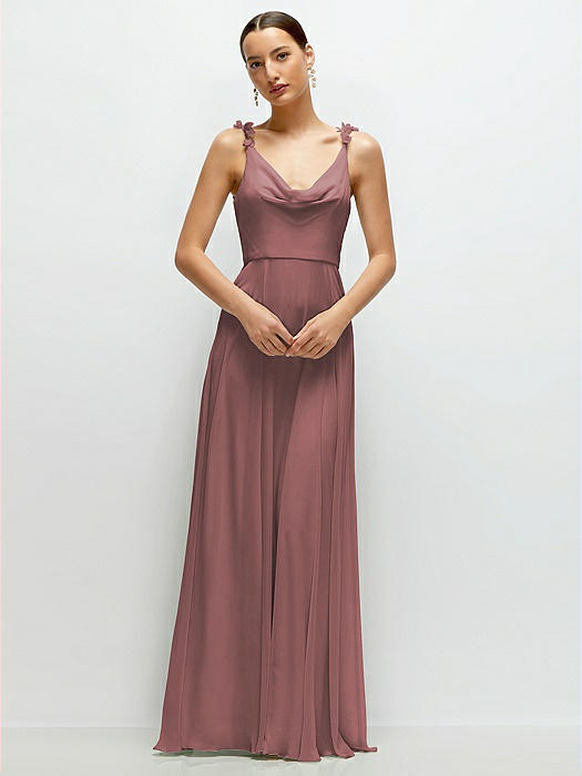 Cowl Neck Chiffon Maxi Dress with Hand-Worked Petal Straps