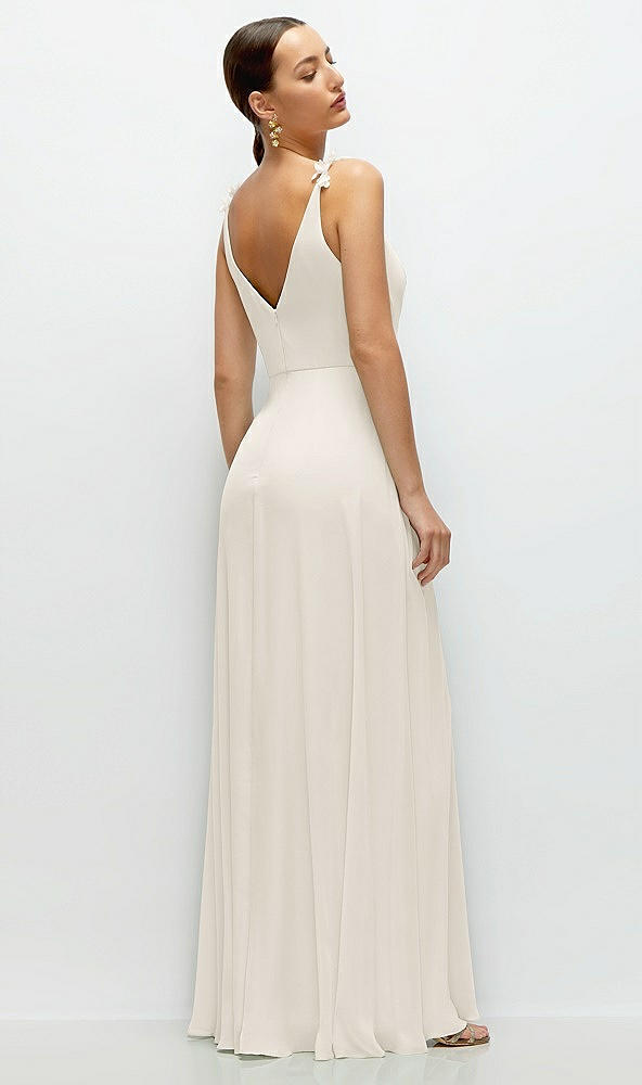 Back View - Ivory Cowl Neck Chiffon Maxi Dress with Hand-Worked Petal Straps