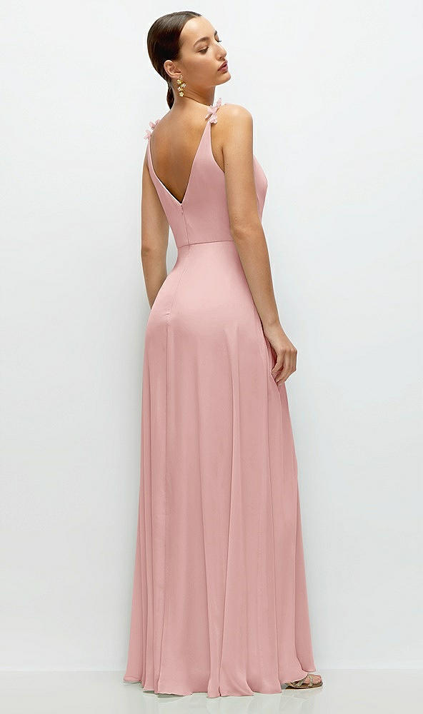 Back View - Rose Cowl Neck Chiffon Maxi Dress with Hand-Worked Petal Straps