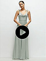 Video 1 Thumbnail - Cashmere Gray Cowl Neck Chiffon Maxi Dress with Hand-Worked Petal Straps