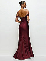 Rear View Thumbnail - Cabernet Cowl Neck Off-the-Shoulder Stretch Satin Fit and Flare Corset Maxi Dress