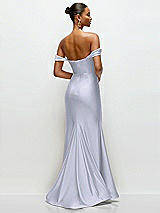 Rear View Thumbnail - Silver Dove Cowl Neck Off-the-Shoulder Stretch Satin Fit and Flare Corset Maxi Dress