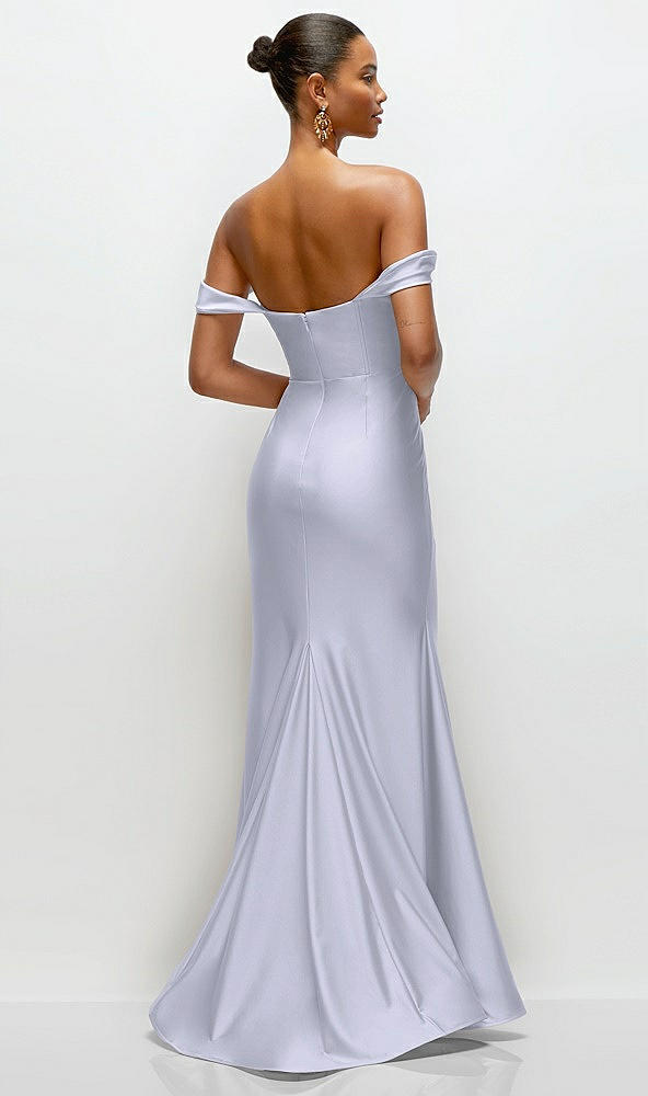 Back View - Silver Dove Cowl Neck Off-the-Shoulder Stretch Satin Fit and Flare Corset Maxi Dress