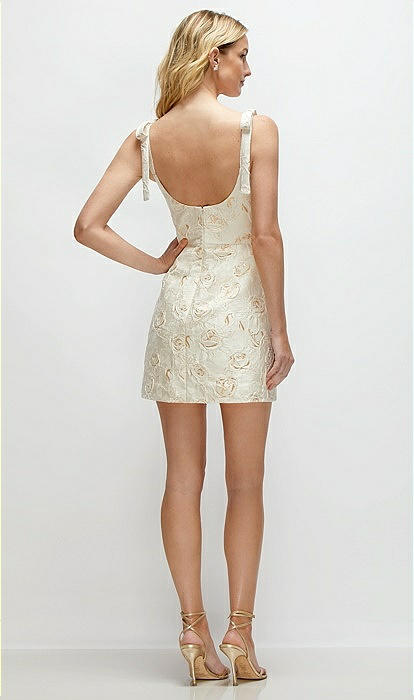 Bow-strap Ivory Gold Rosette Bustier Mini Bridesmaid Dress In