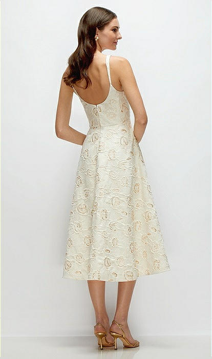 Scoop Neck Ivory Gold Rosette Midi Bridesmaid Dress With Horsehair