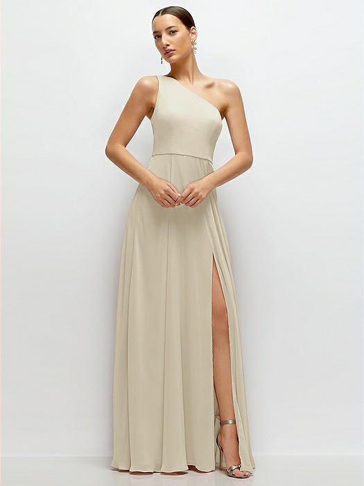 Chiffon One-Shoulder Maxi Dress with Circle Skirt