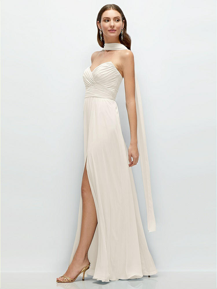 Front View - Ivory Skinny Chiffon Scarf