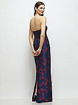 Rear View Thumbnail - Burgundy Midnight Floral Strapless Heritage Floral Jacquard Column Dress with Back Slit