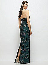 Rear View Thumbnail - Evergreen Floral Strapless Oscar Metallic Floral Jacquard Column Dress with Back Slit