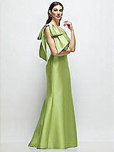 Front View Thumbnail - Mojito Bow One-Shoulder Satin Maxi Dress with Trumpet Skirt