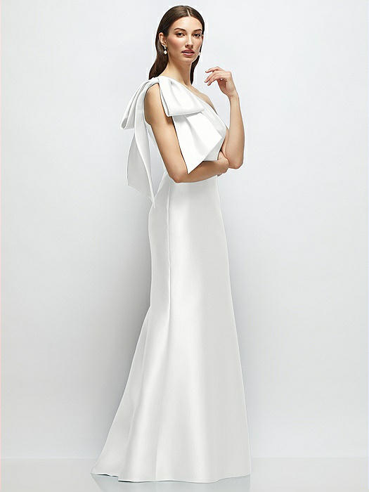 Bow One-Shoulder Satin Maxi Dress with Trumpet Skirt