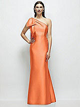 Side View Thumbnail - Portofino Orange Bow One-Shoulder Satin Maxi Dress with Trumpet Skirt