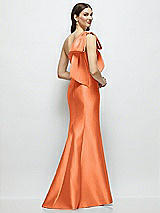 Rear View Thumbnail - Portofino Orange Bow One-Shoulder Satin Maxi Dress with Trumpet Skirt