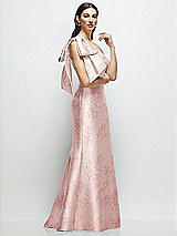 Side View Thumbnail - Bow And Blossom Print Bow One-Shoulder Satin Floral Maxi Dress with Trumpet Skirt
