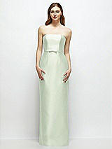 Front View Thumbnail - Mint Green Strapless Satin Column Dress with Bow-Trimmed Skinny Belt