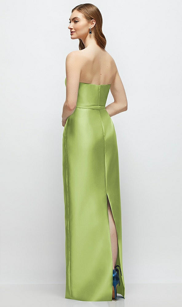Back View - Mojito Strapless Satin Column Dress with Bow-Trimmed Skinny Belt