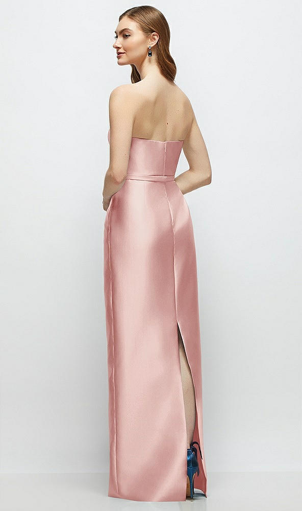 Back View - Rose Strapless Satin Column Dress with Bow-Trimmed Skinny Belt