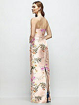 Rear View Thumbnail - Butterfly Botanica Pink Sand Floral Strapless Satin Column Dress with Bow-Trimmed Skinny Belt