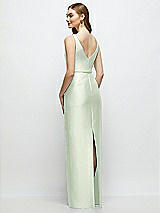 Rear View Thumbnail - Mint Green Bateau Neck Satin Column Dress with Bow-Trimmed Skinny Belt