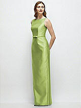 Side View Thumbnail - Mojito Bateau Neck Satin Column Dress with Bow-Trimmed Skinny Belt
