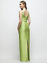 Rear View Thumbnail - Mojito Bateau Neck Satin Column Dress with Bow-Trimmed Skinny Belt