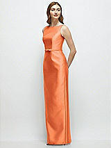Side View Thumbnail - Portofino Orange Bateau Neck Satin Column Dress with Bow-Trimmed Skinny Belt