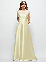 Front View Thumbnail - Butter Yellow Strapless Satin Gown with Full Skirt and Covered Buttons at Back