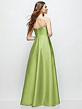 Rear View Thumbnail - Mojito Strapless Satin Gown with Full Skirt and Covered Buttons at Back