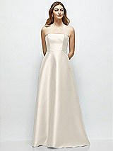 Front View Thumbnail - Ivory Strapless Satin Gown with Full Skirt and Covered Buttons at Back