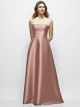 Front View Thumbnail - Neu Nude Strapless Satin Gown with Full Skirt and Covered Buttons at Back