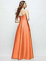 Rear View Thumbnail - Portofino Orange Strapless Satin Gown with Full Skirt and Covered Buttons at Back