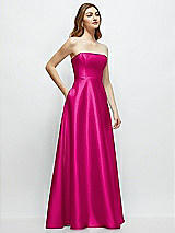 Side View Thumbnail - Think Pink Strapless Satin Gown with Full Skirt and Covered Buttons at Back