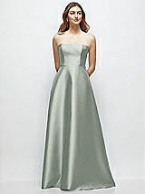 Front View Thumbnail - Willow Green Strapless Satin Gown with Full Skirt and Covered Buttons at Back