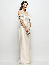 Side View Thumbnail - Ivory Basque-Neck Satin Column Maxi Dress with Off-the-Shoulder Bows