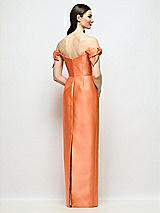 Rear View Thumbnail - Portofino Orange Basque-Neck Satin Column Maxi Dress with Off-the-Shoulder Bows
