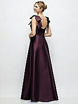 Rear View Thumbnail - Deep Plum Deep V-Neck Satin Ball Gown with Shoulder Bows