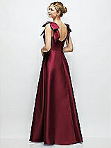 Rear View Thumbnail - Cabernet Deep V-Neck Satin Ball Gown with Shoulder Bows