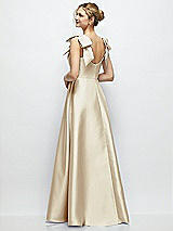 Rear View Thumbnail - Champagne Deep V-Neck Satin Ball Gown with Shoulder Bows
