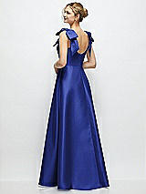 Rear View Thumbnail - Cobalt Blue Deep V-Neck Satin Ball Gown with Shoulder Bows