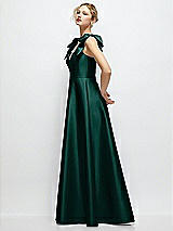 Side View Thumbnail - Evergreen Deep V-Neck Satin Ball Gown with Shoulder Bows
