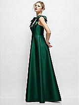 Side View Thumbnail - Hunter Green Deep V-Neck Satin Ball Gown with Shoulder Bows