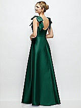 Rear View Thumbnail - Hunter Green Deep V-Neck Satin Ball Gown with Shoulder Bows