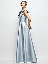 Side View Thumbnail - Mist Deep V-Neck Satin Ball Gown with Shoulder Bows