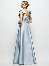 Rear View Thumbnail - Mist Deep V-Neck Satin Ball Gown with Shoulder Bows