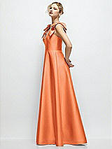 Side View Thumbnail - Portofino Orange Deep V-Neck Satin Ball Gown with Shoulder Bows