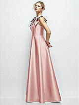 Side View Thumbnail - Rose Deep V-Neck Satin Ball Gown with Shoulder Bows