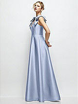 Side View Thumbnail - Sky Blue Deep V-Neck Satin Ball Gown with Shoulder Bows
