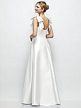 Rear View Thumbnail - White Deep V-Neck Satin Ball Gown with Shoulder Bows